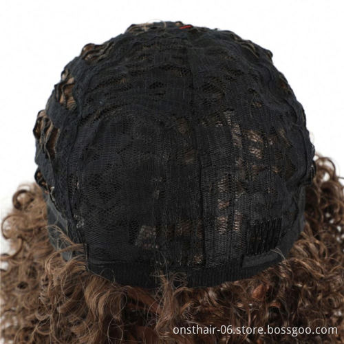 MYZYR own brand synthetic wig   cheap heat resistant high quality synthetic wig20Inch kinky curly synthetic wigLight Brown